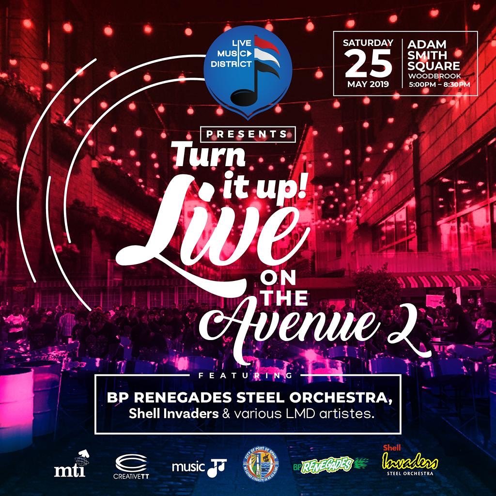 POS_Corp's tweet photo. This Sat 25th May 2019 the @MusicofTT Live Music District returns to the City of POS with Turn It Up! Live on the Avenue 2!
Venue: Adam Smith Square, Woodbrook
Time: 5:00pm
Admission: FREE
See you there π€πΆπ
#LMD #TurnItUp2 #PortOfSpain #TTMC #POSCorp https://t.co/pMMwR5PoOz