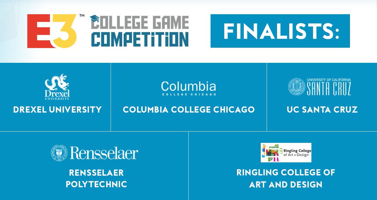 E3's tweet photo. Congrats again to our finalists of the #E32019 College Game Competition. Your entries will all be featured at #E3! Who will be the winner? Stay tuned! https://t.co/NgUUMIfxjD