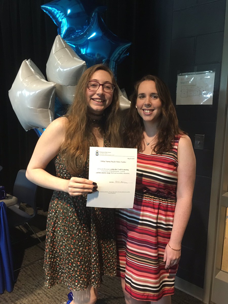 MaddenELA's tweet photo. Today I had the honor of being Nicole’s guest at WHS’ college signing day for future teachers! This amazing girl was my kiddo during my first year teaching ELA, and she’ll be my colleague pretty soon! So proud of all she’s accomplished! Congrats to all 10 future teachers! 🥳👩🏻‍🏫 https://t.co/tNMZMp7o28
