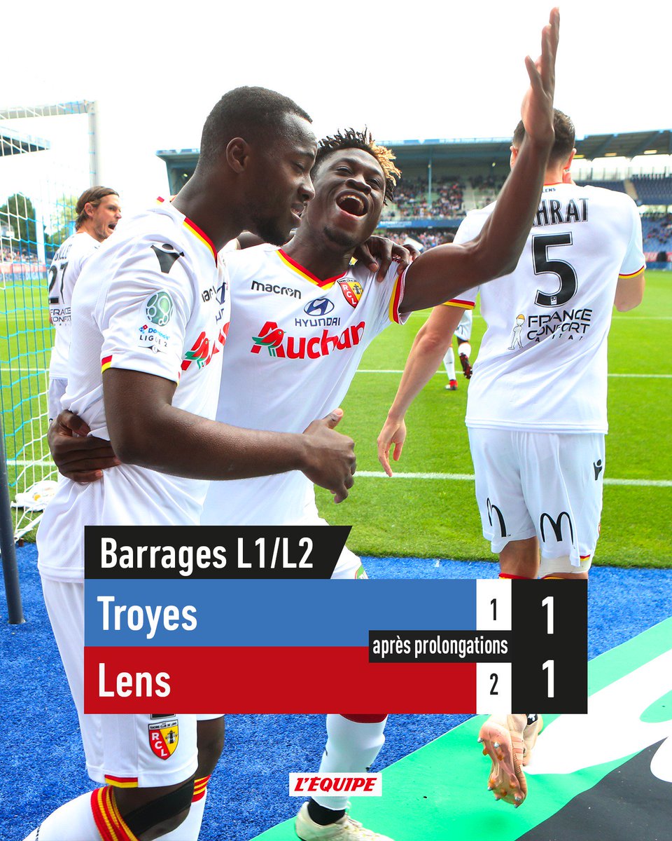 Footix_2018's tweet photo. #DominosLigue2
🗓️Pré-barrage #2 pour 🔼 L1 
⚡️3è vs vainqueur pré-barrage #1
🏟️Stade de l'Aube #Troyes

ES Troyes AC (3è) 1⃣2⃣RC Lens (5è) 
[A.P]  

#TRORCL : Les #Lensois sont incroyables et arrachent cette précieuse victoire qui les conduit au grand barrage contre le 18è de #L1 https://t.co/5z5HHUzoet