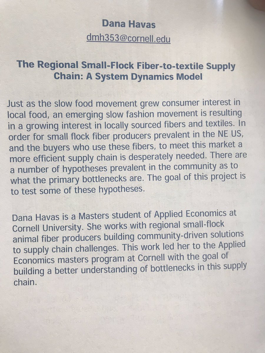 WPISDclub's tweet photo. 7th presentation: “The Regional Small-Flock Fiber-to-Textile Supply Chain: A #SystemDynamics model by Dan Havas of @Cornell #38SDC https://t.co/meH1ycNf1V