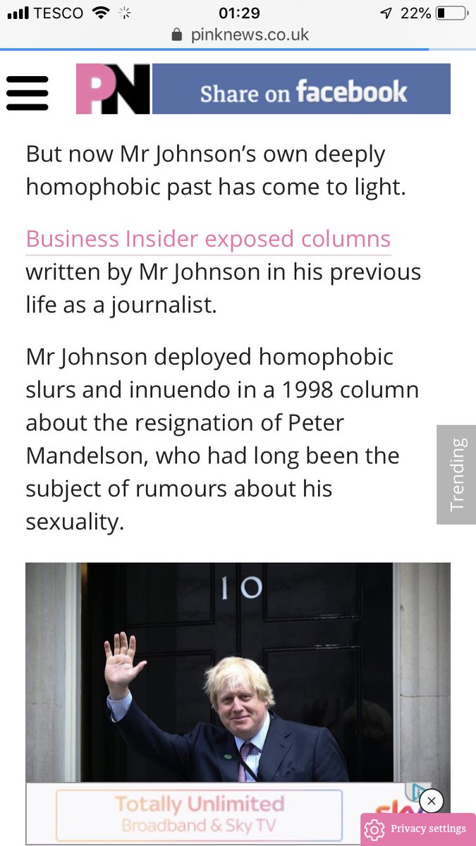 M (@scotspozlad) on Twitter photo WAKE UP ACROSS THE UK! This bumbling fool is trying to be <a href="/Conservatives/">Conservatives</a> leader. This RACIST is trying to be Prime Minister. PS He doesn’t like the gays either - I hope that <a href="/LGBTCons/">LGBT+ Conservatives</a> speak out but having seen their gushing love for <a href="/theresa_may/">Theresa May</a> after her resignation I doubt it. WAKE UP ACROSS THE UK! This bumbling fool is trying to be <a href="/Conservatives/">Conservatives</a> leader. This RACIST is trying to be Prime Minister. PS He doesn’t like the gays either - I hope that <a href="/LGBTCons/">LGBT+ Conservatives</a> speak out but having seen their gushing love for <a href="/theresa_may/">Theresa May</a> after her resignation I doubt it.