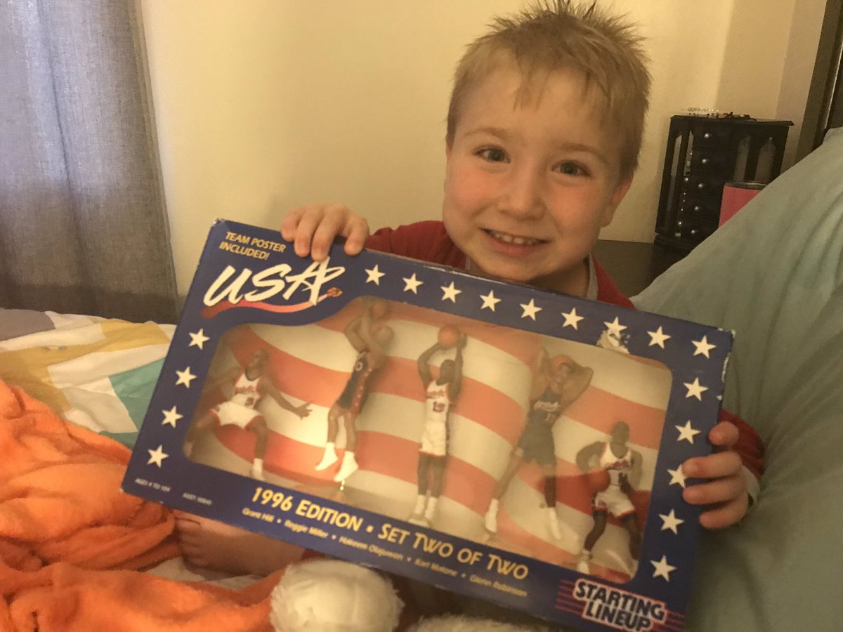 MrPearman's tweet photo. My son Raleigh turns 5 & what does he want? Basketball stuff. Found these 1996 Dream Team Figures & passed them on 2 him! He was STOKED!
@ReggieMillerTNT @realgranthill33 @DR34M @TheDeliverer_32 @GRIII (Let ur dad know!)
#RespectTheGame
#IndianaBorn
#In49StatesItsJustBasketball https://t.co/SumXYo4O7k