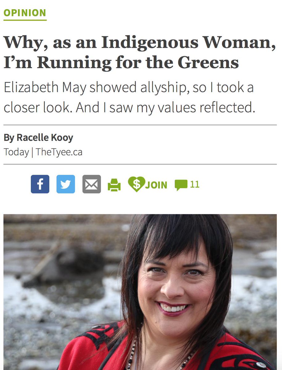 racellekooy's tweet photo. Why, as an Indigenous Woman, I’m running for the @CanadianGreens. @ElizabethMay showed allyship, so I took a closer look. And I saw my values reflected. #Secwepemc #Statlimc #AllMyRelations #ForOurFutureGenerations #Kooy2019 #cdnpoli #fnpoli #GPC https://t.co/1SKUJrT0ET https://t.co/pVACoeaVsM