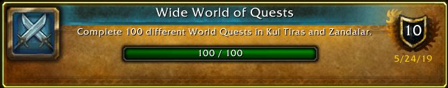 I just earned the [Wide World of Quests] Achievement! #Warcraft