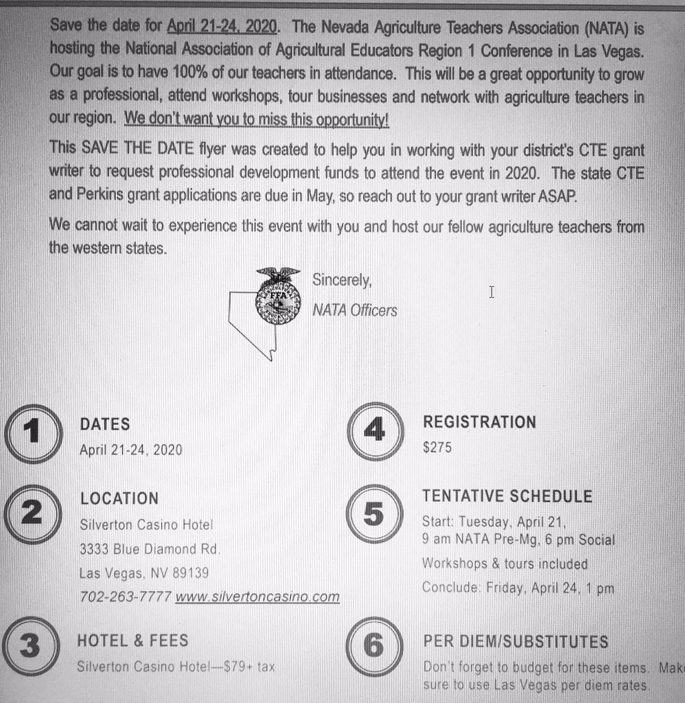 Tentative plan for Region I in Las Vegas 2020