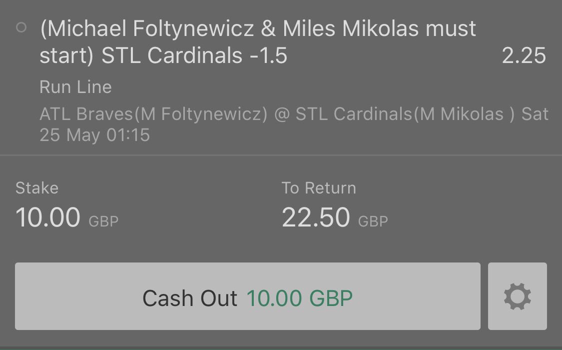 FastballModel's tweet image. #FastballModel Pick 4 - 24th May 2019

⚾️ #Cardinals -1 at home to the #Braves (2.25)

Good luck if you’re playing!

#bettingalgorithm #mlb #predictiveanalytics #sabermetrics #freesportspicks #baseball #freemlbpicks #freebettingtips