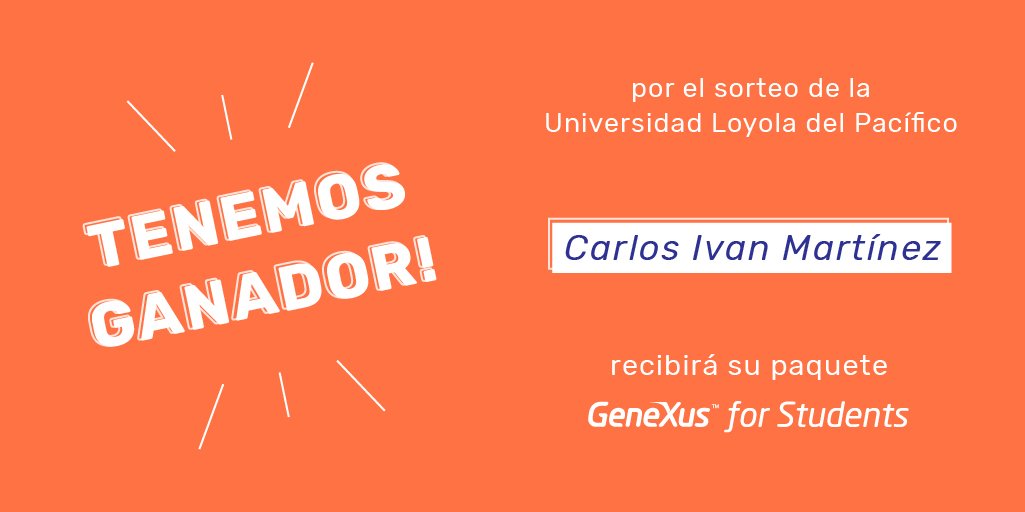 GeneXusStudents's tweet image. Nos complace anunciar que Carlos Iván Martínez es el ganador del paquete #GeneXusForStudents que sorteamos durante nuestra reciente visita en la @Loyola_Sistema de #México .

¡Felicidades!👏
Descubre más de nosotros en genexusforstudents.com