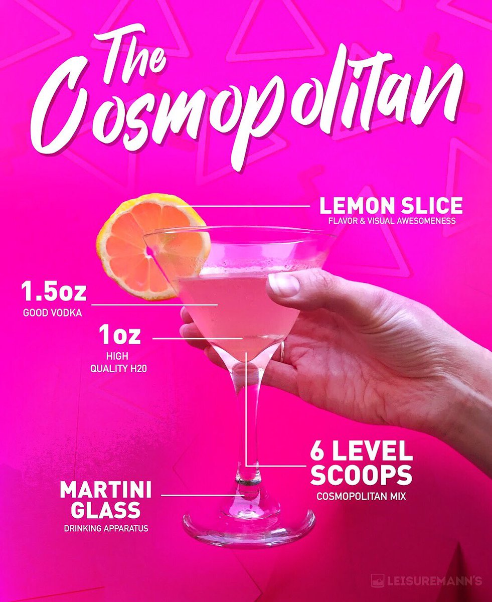 INFOGRAPHIC # 2 - THE COSMOPOLITAN - The pink drink that started the craft cocktail revolution! Read more > leisuremanns.com/cosmo
•
•
#Cosmopolitan #craftcocktails #cocktails  #marketing #drinks #cocktailmixer #Infographic #graphicdesigning #cheers