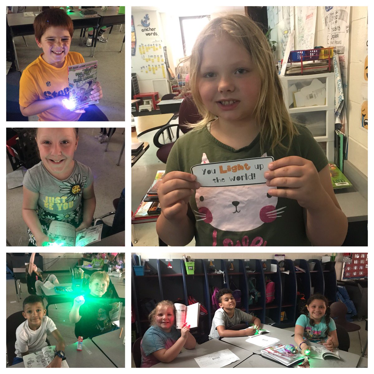 MrsAdams2ndGr's tweet photo. The EOY is officially here! We started our🎈 count down! Day 4-“you LIGHT up the world!” We got finger lights and new books to read20 this summer! #eoyfun #read20 #iluvthesekids #bittersweet https://t.co/fvn03EQhEg