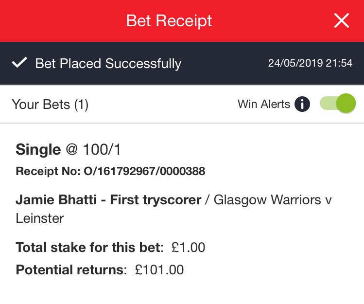 UddyRFC's tweet photo. No pressure @jamiebhatti The post match beers are riding on you. Play well big man - go out with a bang #onceawarrior #firsttryscorer @GlasgowWarriors #Pro14Final https://t.co/X9IcnnszGW
