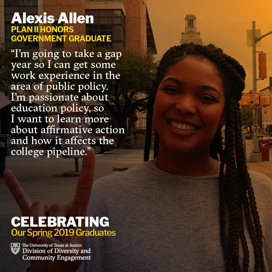 UT_DCCE's tweet image. After graduation, Alexis Allen plans on getting her J.D. and pursing a career in education policy. #WhatStartsHere #Hookem #UTGrad19 Read her story here: bit.ly/2QiZjS4 @UTAustin @LiberalArtsUT @PlanIIHonors @UTGovernment