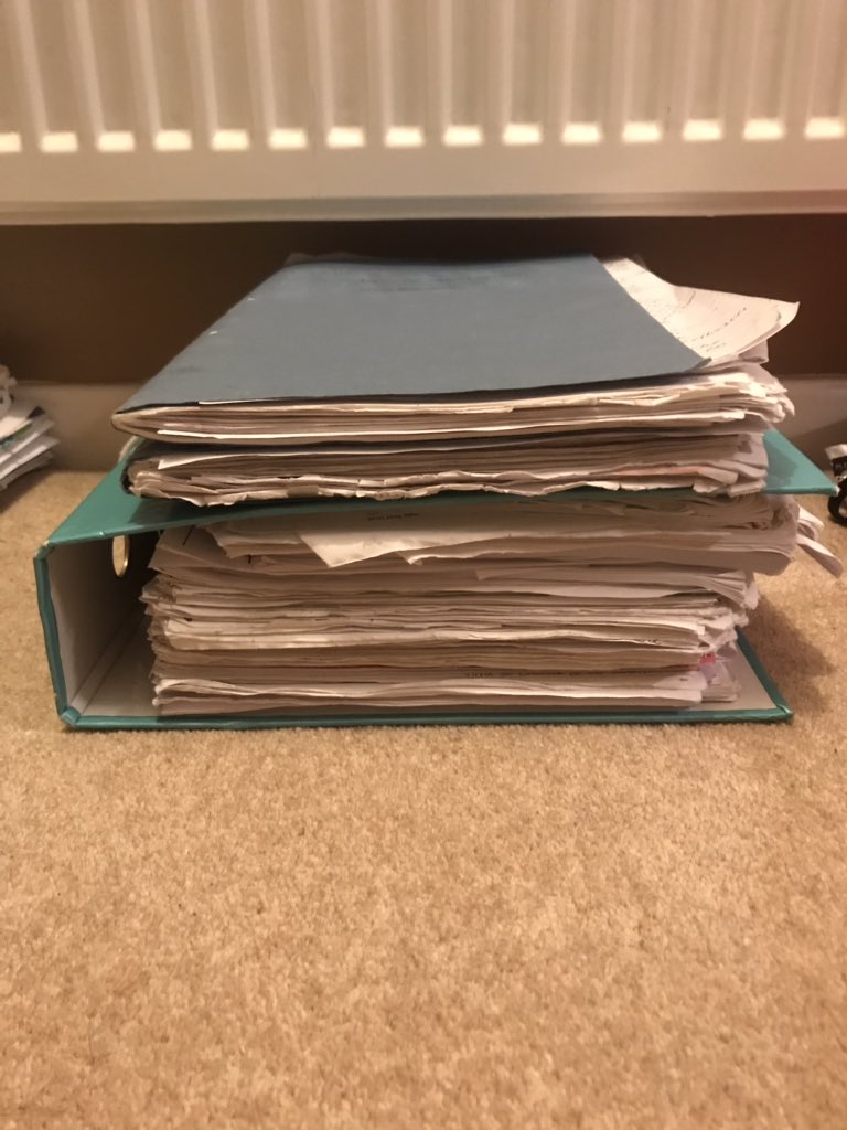 chloerowswell's tweet image. Yes ... these are all my notes for just two exam papers that I have done this week... how much of it came up though in both papers?... probably not even the size of the first book on top 😭😭 #5moreleft