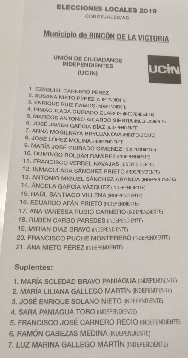 Gracias a todos los vecin@s, amig@s, familiares, y todas aquellas personas que nos habéis apoyado hasta el final de corazón, el domingo 26 de mayo prestanos tu voto, vota UCIN.