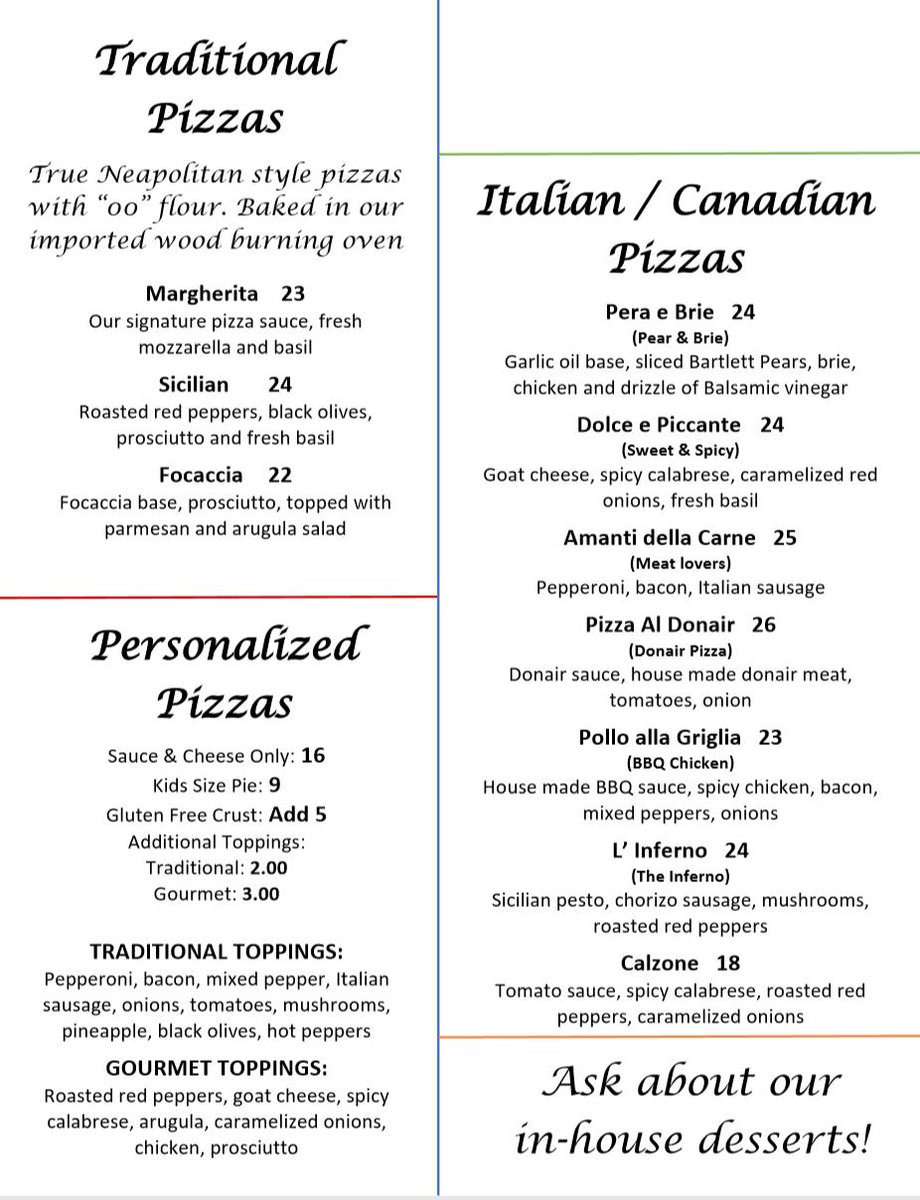 The new menu for The Cove!