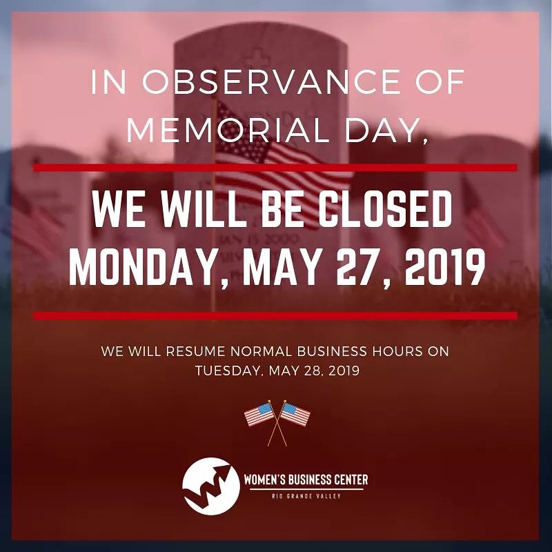 joinwbc's tweet photo. This is a friendly reminder that our office will be closed on Monday, May 27, 2019, in observance of Memorial Day. We will resume regular business hours on Tuesday, May 28, 2019! Have a safe and wonderful weekend! https://t.co/dcV78zgGnZ