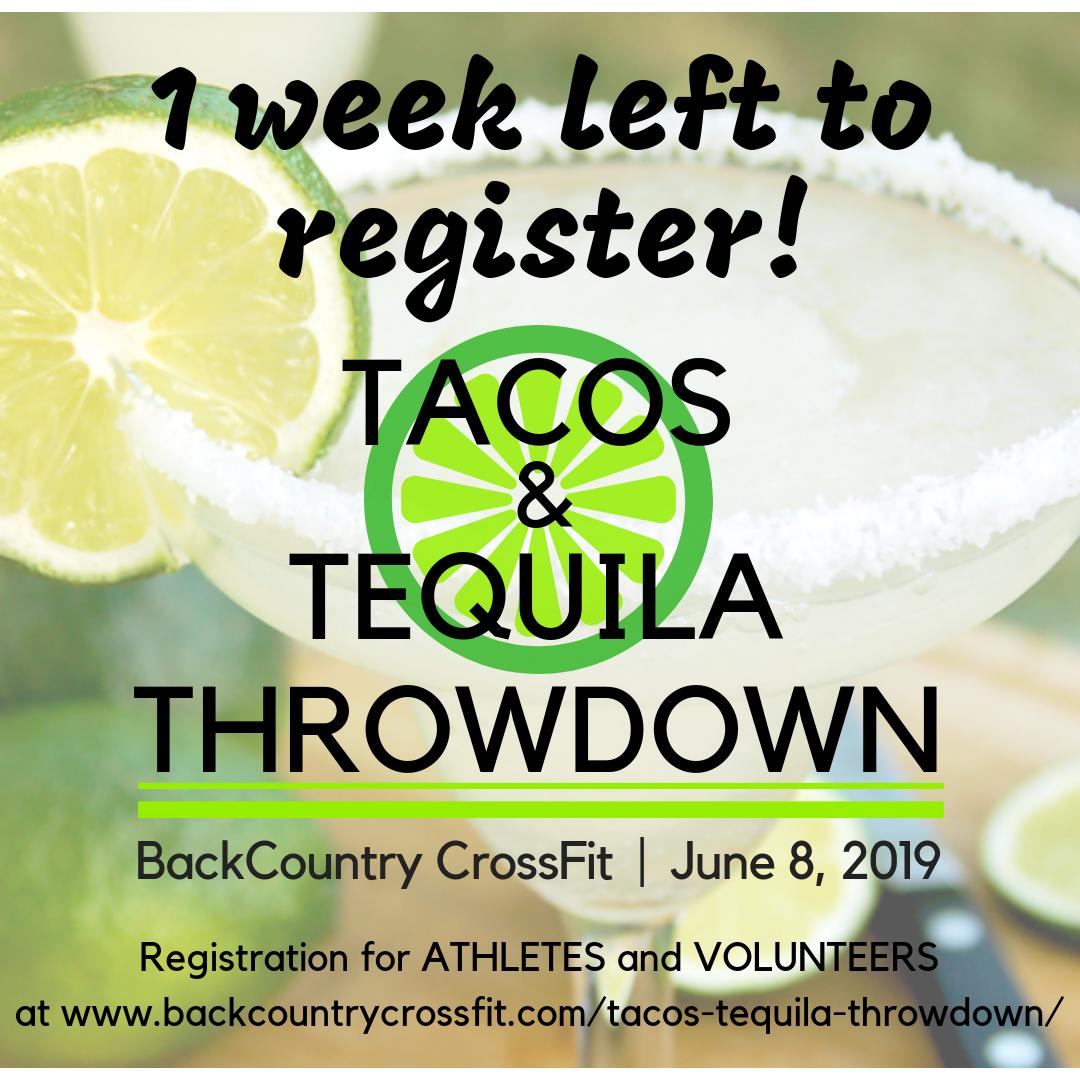 Registration CLOSES JUNE 1! 

#tacosandtequila2019 #tacos #tequila #girlswhocompete #partnersincrime #crossfit <a href="/crossfit/">CrossFit</a> #highlandsranchcolorado #coloradostrong #bccf #bccfstrong #foodie #community #throwdown @backcountrycrossfit <a href="/rkw/">Richard K  Warren</a> @brayshawcreative @zen
