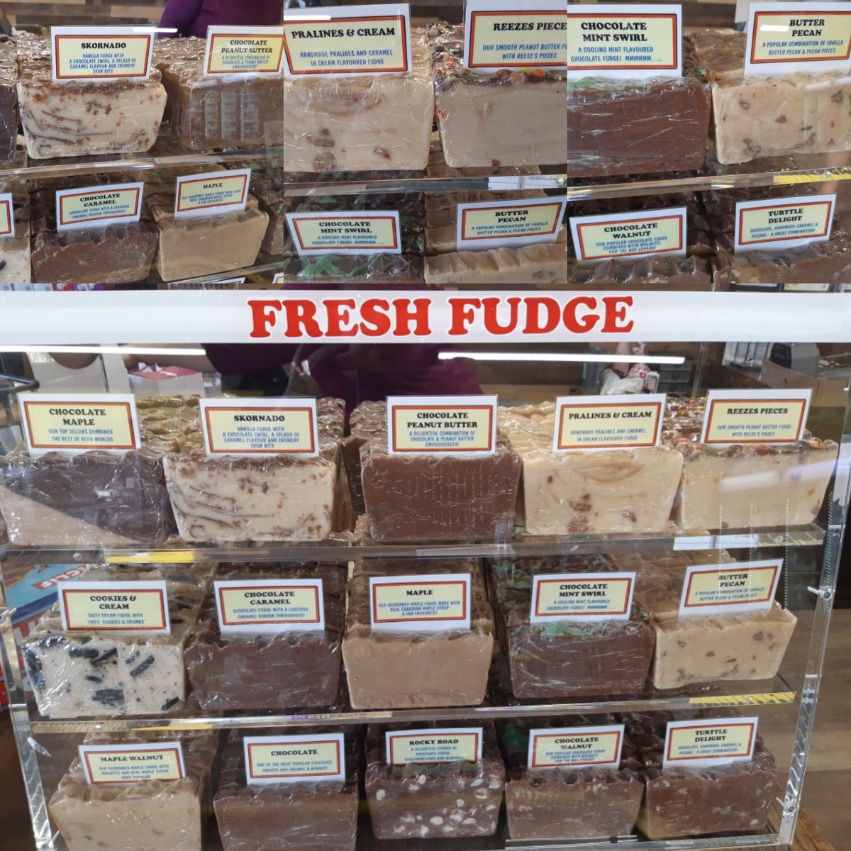 Enniskillenstor's tweet photo. Fresh Fudge has arrived at all 3 locations in #Enniskillen, #Bowmanville, and #Port Perry!! Some great flavours available!! We're open everyday until 11pm #FridayFeeling #WeTheNorth https://t.co/HrtuRpx6Lx
