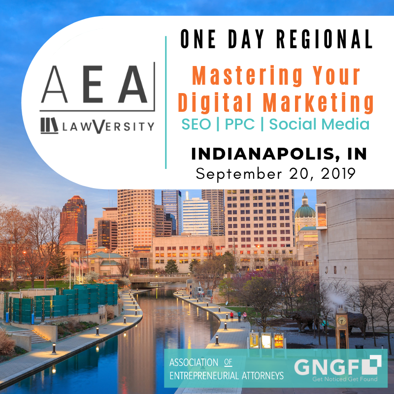 AEAttorneys's tweet photo. The AEA will be hosting an exclusive Lawversity regional conference on Sept. 20, 2019 in Indianapolis, IN. Save the date! Registrant link soon to come. Reach out to the AEA for more details. #Lawversity #regional #AEA #AEAmember #DigitalMarketing #legalmarketing #PPC #SEO https://t.co/4RpOjoqFES