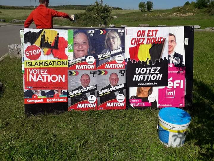 nation_tweet's tweet photo. En province de #Namur, ça colle et ça tracte dans tous les sens aussi, jour et nuit. #VotezNation #26mai2019 #Belgique https://t.co/QTscJOWwkE