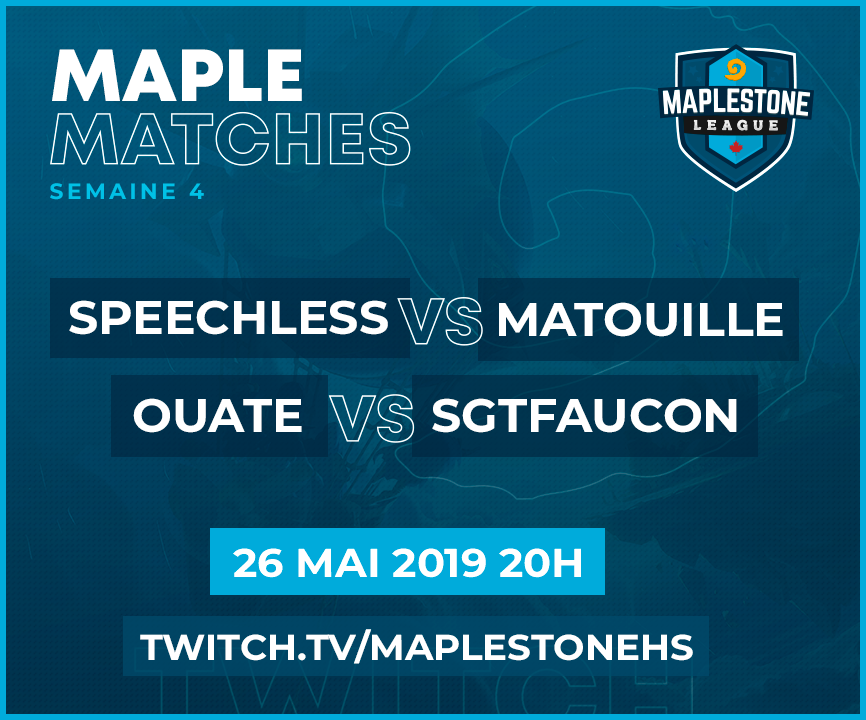 Maplestone_HS's tweet photo. Ne ratez pas la quatrième semaine de compétition dimanche prochain à 20h en direct sur Twitch.

SpeechLess vs @Matouille_hs 
@Ouate_HS  vs @SgtFaucon 

Les 2 parties seront présentées par @Pelletire_hs et Habboub.

➡️ https://t.co/8rzXaPfABF https://t.co/vrhq42Bu8R