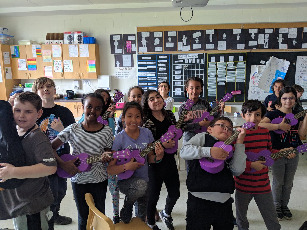 misskejackson's tweet photo. Loving the ukeleles! We have learned C and F and are preparing a song to perform in a few weeks...stay tuned! @BondarBlazers #musicpuns @OCDSB https://t.co/zQvdenmig5