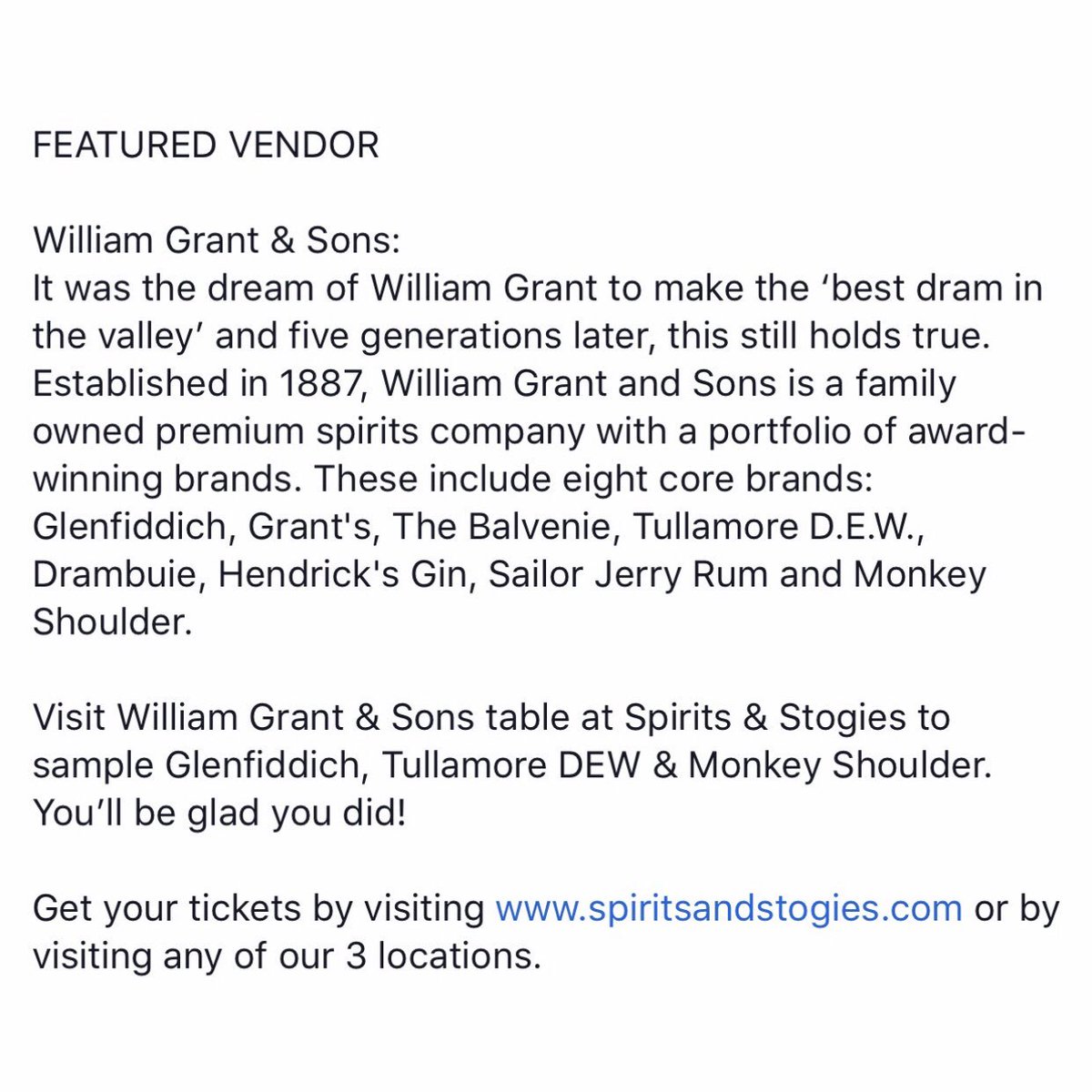 spirits_stogies's tweet photo. FEATURED VENDOR

William Grant &amp; Sons will be attending #SpiritsandStogiesFest! | June 9th, 2019

Who’s excited!?  A big favorite when it comes to pairing with cigars! Get your tickets today! VIP SOLD-OUT!
https://t.co/jtsoz1WU6f https://t.co/eVR9MoLnvK