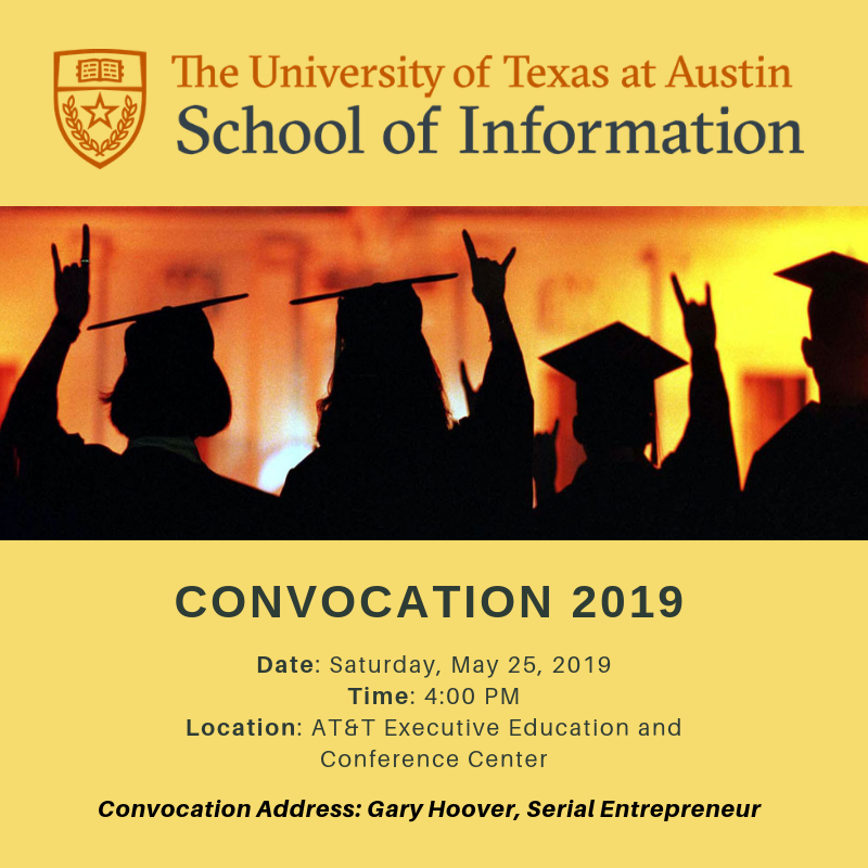 UTiSchool's tweet image. iSchoolers, are you ready for graduation? We can't wait to see you at the @UTiSchool Convocation Ceremony tomorrow at 4:00 PM! Additional details here: ischool.utexas.edu/convocation-20… #TexasiSchool #Convocation #UTGrad19 #HookEm