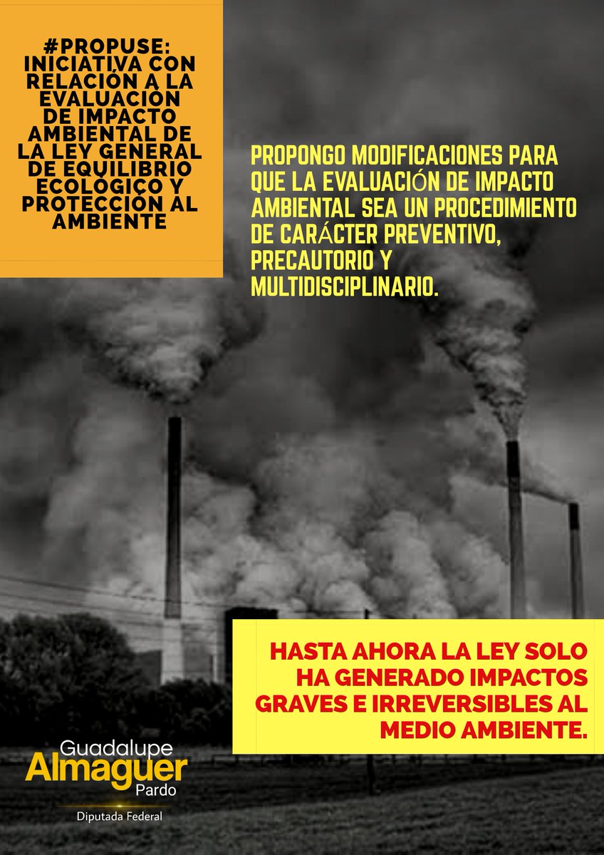 Med_AlmaguerP's tweet photo. #PROPUSE
Modificaciones para que la Evaluación de Impacto Ambiental sea un procedimiento de carácter preventivo, precautorio y multidisciplinario.
Se busca eliminar los impactos graves e irreversibles al medio ambiente 🌎⚠️🙋♀️
#Consulta mi iniciativa aquí:
https://t.co/XmC8WUB44R https://t.co/uLIwQ6MTtP