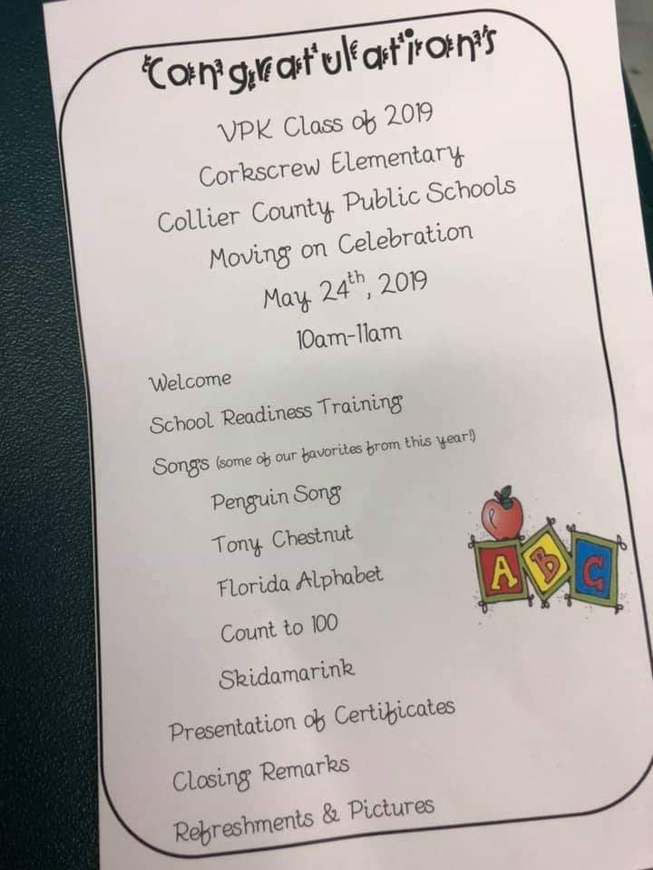 MrsBarrile's tweet photo. VPK 2019 "graduation" success at CES! @CESCorkyBear @CCPS_PRE_K https://t.co/96NOD1MBQ8
