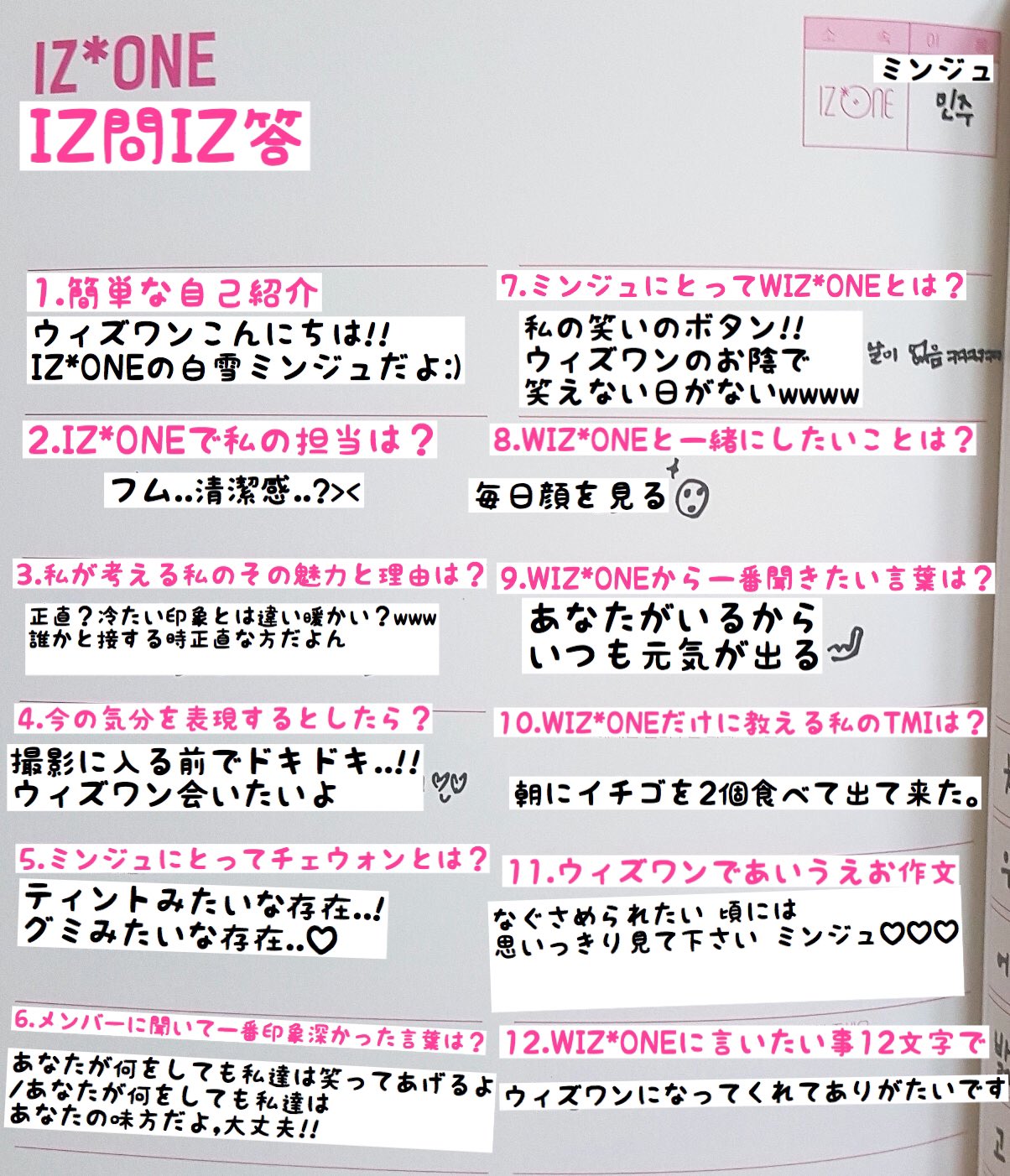 Iz One応援アカ Iz One 韓国fc フォトブック ミンジュ 翻訳 Cr Kimpeeppeep Izone アイズワン キムミンジュ T Co Fu4poiwv1r Twitter