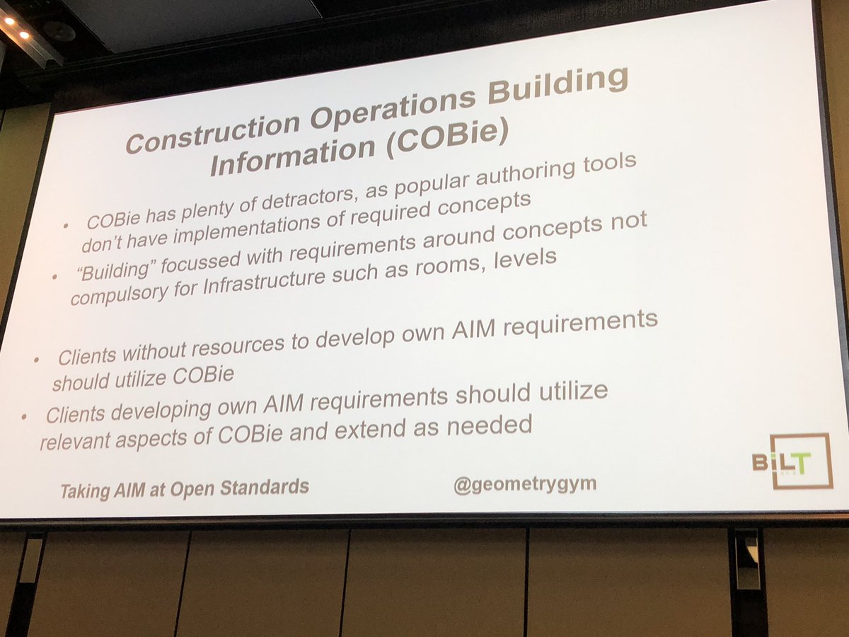 “Clients without resources should start to develop their AIM requirements aligning with COBie” <a href="/geometrygym/">Geometry Gym</a> #BILTANZ