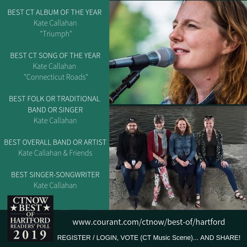 Today is the last day to vote for the <a href="/GoToCTNow/">CTNOW</a> #BestofHartford! Please take a moment to vote for Kate Callahan @KateCalSings (and her band, Kate Callahan &amp; Friends) in the categories listed below. Voting closes at 11:59PM this evening. 🎶