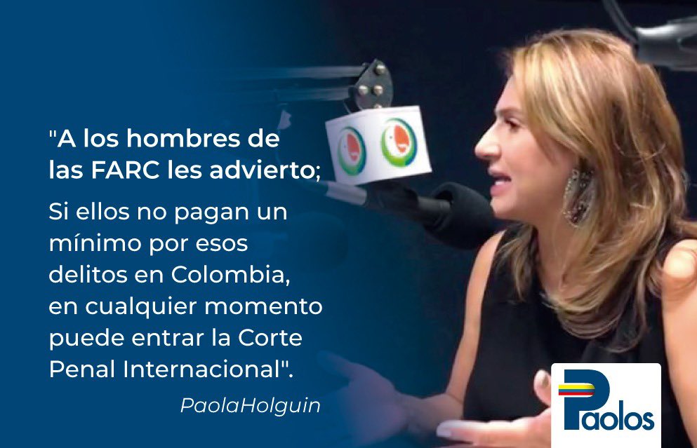 PaolaSenadora's tweet photo. #Paolos "Le advierto a los hombres de las FARC; si ellos no pagan un mínimo por esos delitos en Colombia, en cualquier momento puede entrar la Corte Penal Internacional" @PaolaHolguin @CeDemocratico https://t.co/dUloqoYQzG