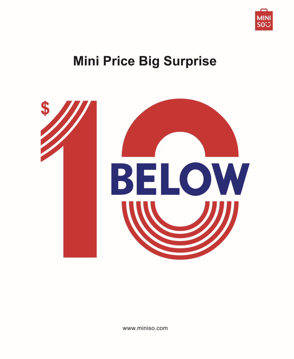 Miniso_USA's tweet photo. Introducing Miniso $10 Below! You can still find all the products you love about Miniso, but just below $10 now! Including all our fancy electronics and your favorite plushies π #10below #launch #newminiso #minisolife #minisous #minisousa https://t.co/N5Xxcx857f