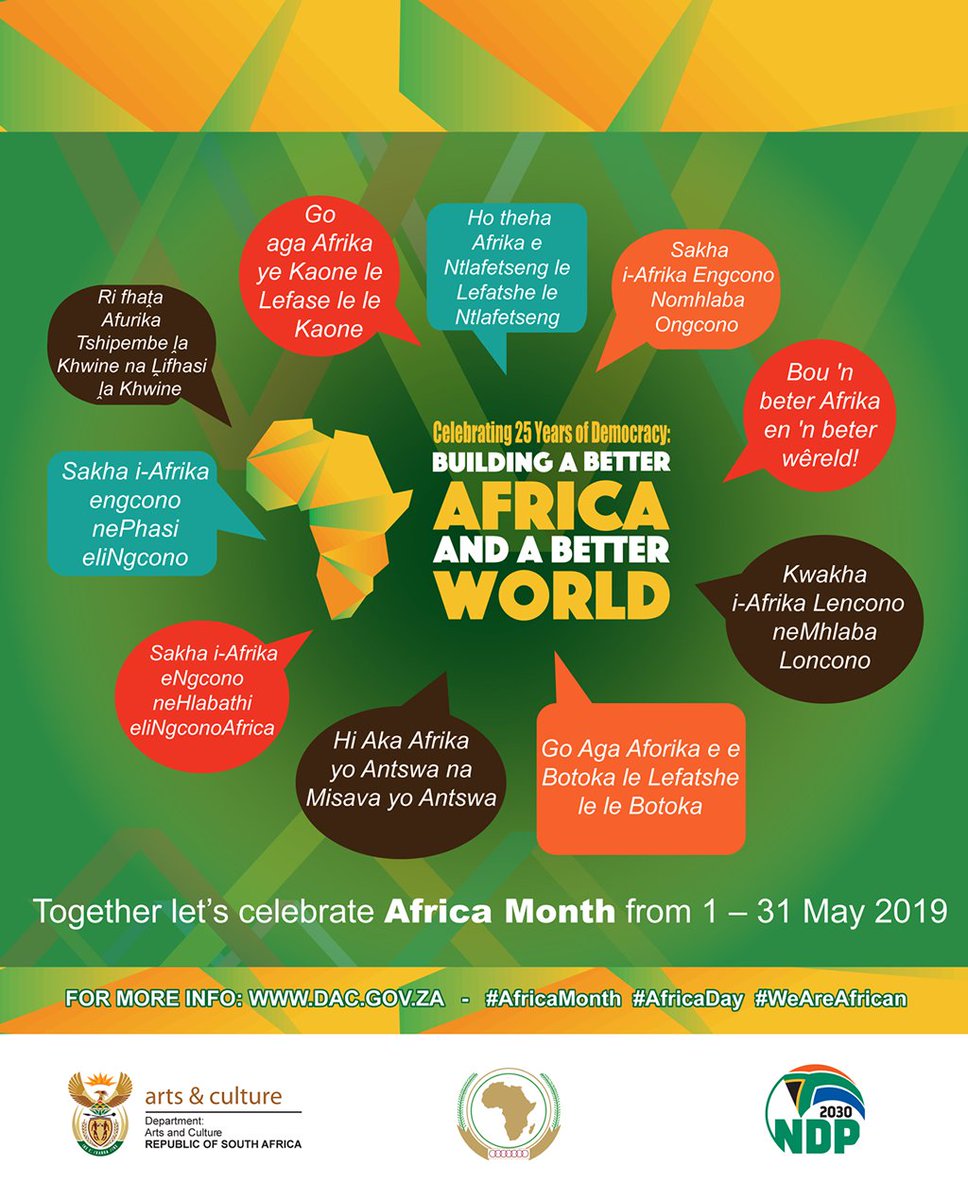 SportArtsCultur's tweet photo. Happy #AfricaDay. On this day in 1963 Africa founded the Organisation of African Unity, OAU which brought the continent together. Let us promote &amp; revitalise our #IndigenousLanguages as we Building a Better Africa &amp; a Better World #WeAreAfrican #WeThePeople #PeoplesInauguration https://t.co/daDOMui3kR