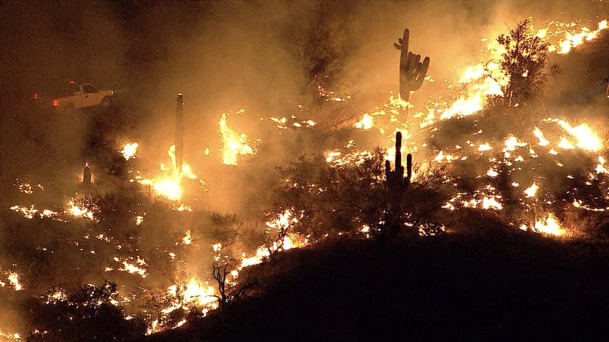 abc15's tweet photo. A look at the #DoveFire burning near 167th Avenue and Dove Valley. About 100 @azstateforestry, @BLMArizona, @AZFireAuthority and other crews still on scene. #abc15 https://t.co/wvcAhH2xTS