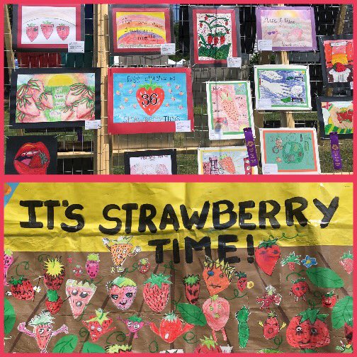 melindajonesart's tweet photo. “Rise and Shine, It’s Strawberry Time” The 36th Annual Pungo Strawberry Festival Art Show is ready for this weekend’s festivities! Come out and enjoy the Strawberry Fest and see some amazing artwork by elementary artists from Va Beach! 🍓@LynnhavenES @vbschools @VBCPSVisualArt https://t.co/ZlDsw0vW6N