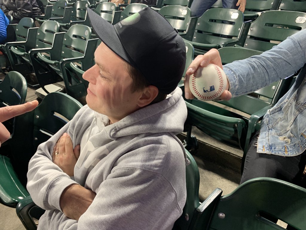mishabuchel's tweet photo. Hers the ball Busse could have caught if he didn’t duck. We gave him a glove to help with the next one https://t.co/w6WQgpAvza