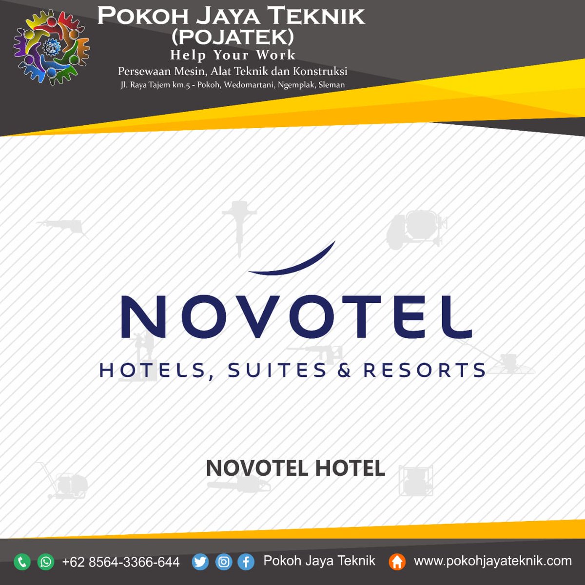 pokohjayateknik's tweet photo. Terimakasih Novotel Hotel telah menggunakan jasa Pokoh Jaya Teknik.
Kunjungi website kami di https://t.co/XXRmXRzoy8 untuk melihat berbagai koleksi mesin dan alat konstruksi yang kami sewakan.
Pokoh Jaya Teknik - Help Your Work
#PokohJayaTeknik #pokohjayateknik #HelpYourWork https://t.co/STGVqpheE7
