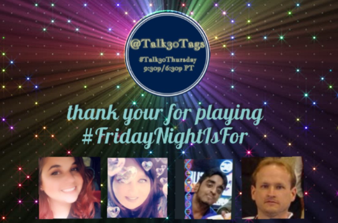 Talk30Tags's tweet photo. Thanks so much for joining us tonight!
Special thanks to our guest @clark_gasm!
Join us next week at our regular time - Thurs at 9:30pm est!
Next Friday, @RockGoddessTags will be back and really - that's what #FridayNightIsFor! ๐ค https://t.co/yzAekYbJq3