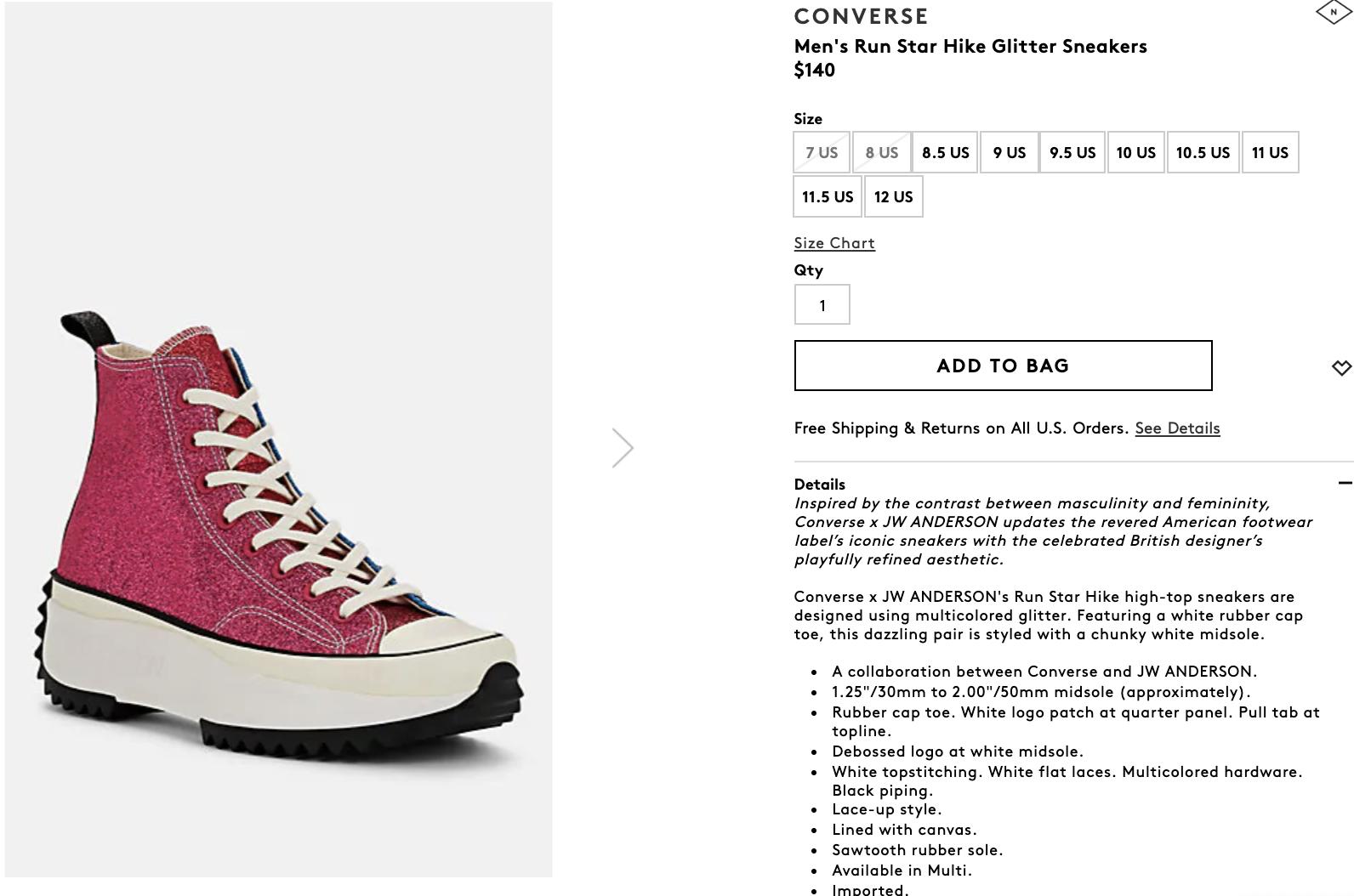 jw anderson converse sizing