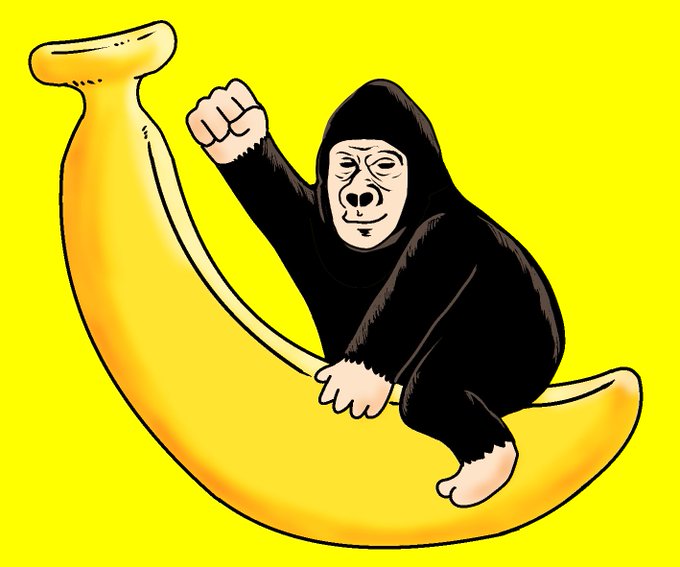ラブリー簡単 バナナ ゴリラ イラスト かわいい動物画像