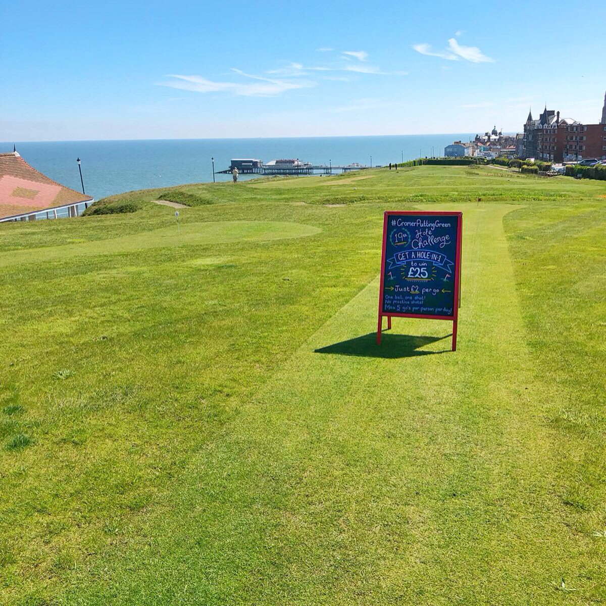 We are open!
Prices are still just £3 to play and under 12’s are £2.

Try our 19th hole challenge to win a cool £25 // pay £2 to have a go and get a hole in 1 to win 💷

We have
Cold drinks // Slushies // Icecreams
#lovecromer #visitnorfolk #BankHolidayWeekend #familyfriendly