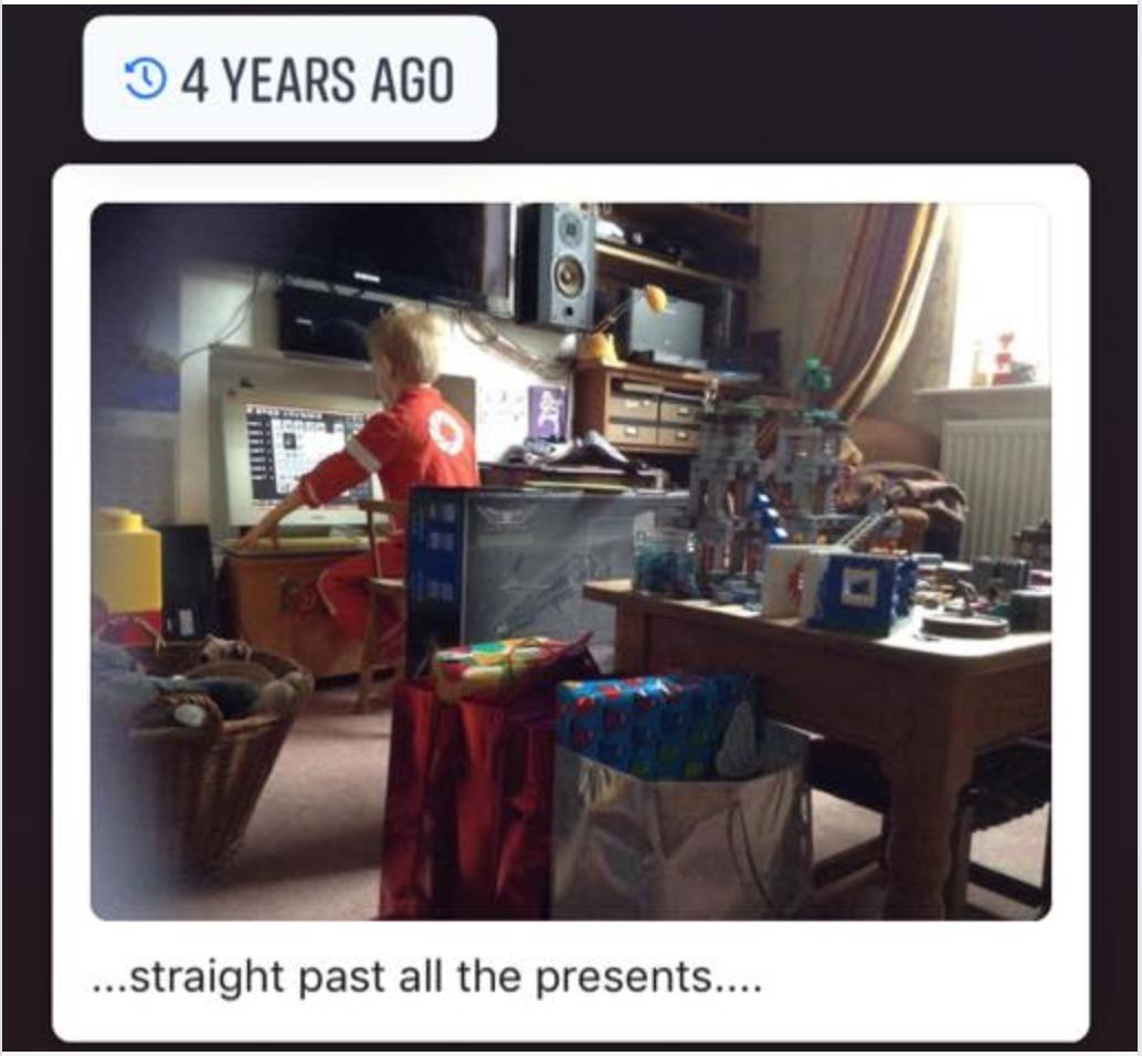 SpaceBoyEddie's tweet photo. [the mummy] Presents?  What presents?  'Twas ever the case that he ignores them in favour of his computer.  In this case, the computer is one of the presents, at least.  Happy birthday to the dearest [not so little] SpaceBoy that ever coded a program. :-) https://t.co/lSFTwyhCfT