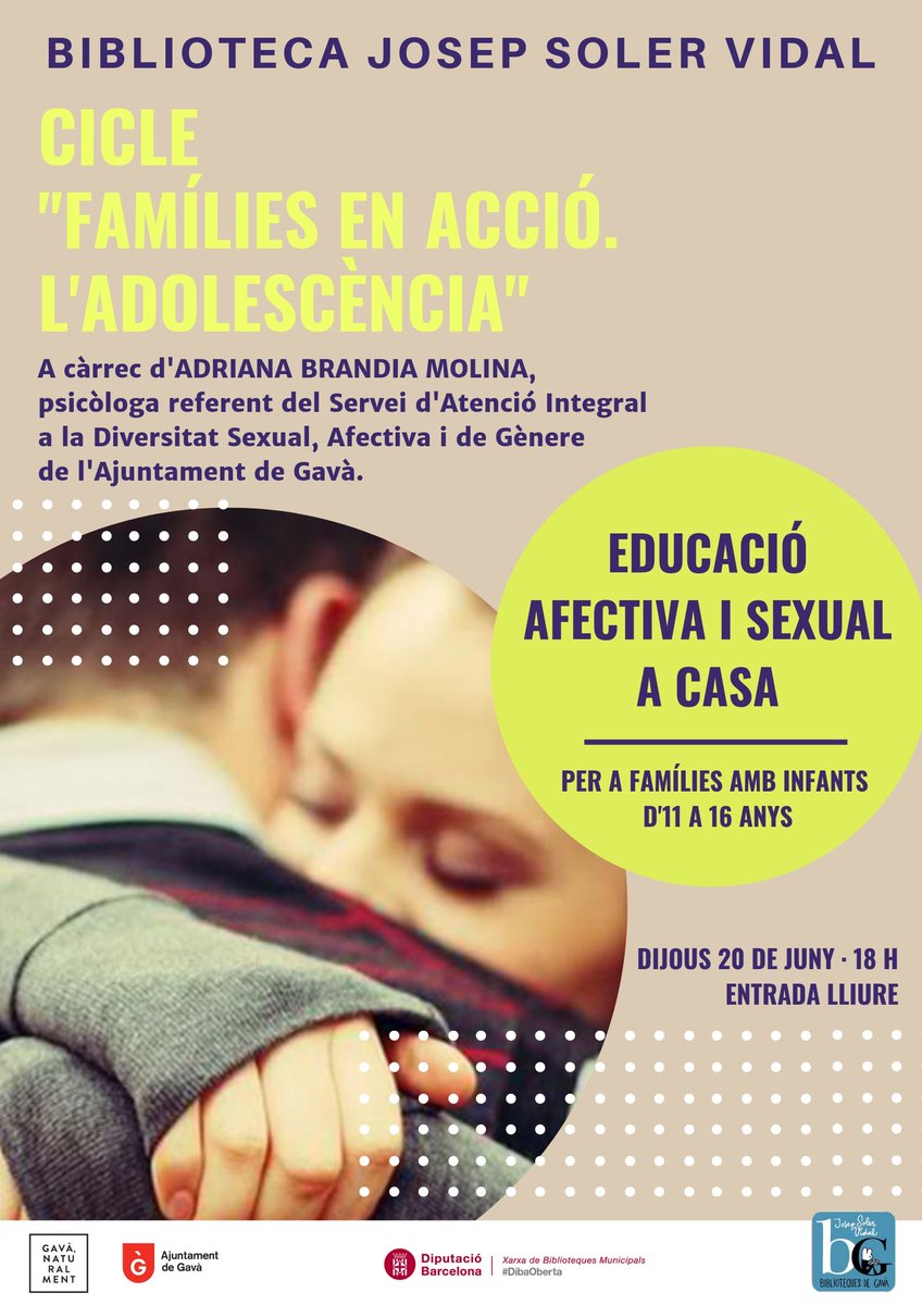 Educació afectiva i sexual a casa amb #adolescents. Aquest serà l'eix sobre el que es parlarà a la xerrada de demà a la tarda a càrrec d'Adriana Brandia dins del cicle "Famílies en acció". Us hi esperem!
📅 Dijous 20/6
⏰ 18h
📍 Sala d'actes de la #bjsv
#quefemalesbiblios  #xbm