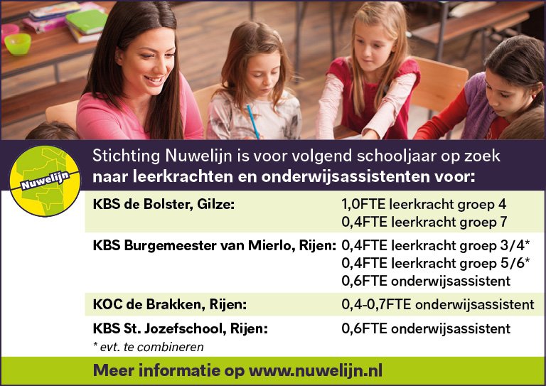 Voor onze scholen van Stichting Nuwelijn zijn er diverse vacatures. Interesse? Bezoek dan onze website op nuwelijn.nl voor meer informatie. 
#nuwelijn #brakken #jozefrijen #bolstergilze #burgermeestervanmierlo