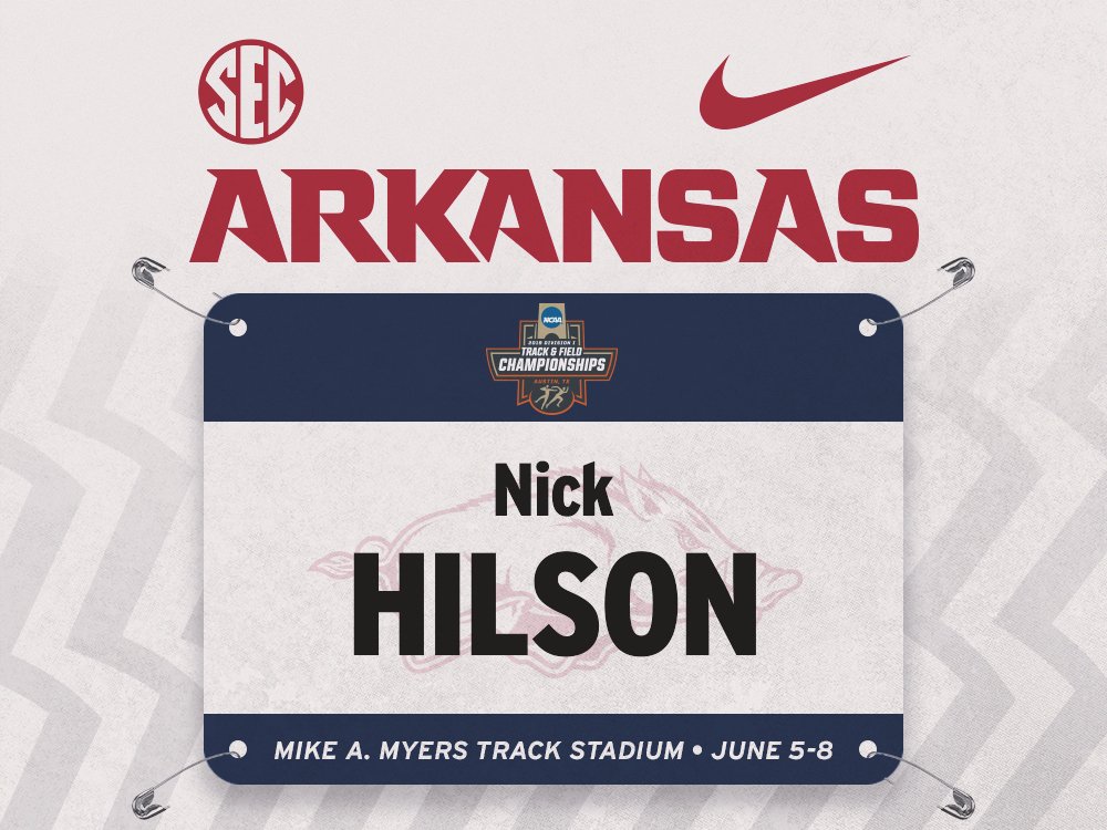 RazorbackTF's tweet image. Nick Hilson was advanced on a referee’s decision after a protest was upheld. Hilson secures his spot at the 🏆 @NCAATrackField Championships in the men's 400-meter hurdles! #ncaaTF #WoooSpeedSooie🐗