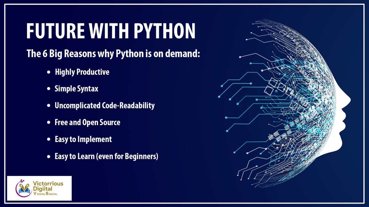 vdigitalpune's tweet image. "#Python: The Next Level Of the #ProgrammingLanguage!"
Know the future scopes and goals with Python. Check the link below:
victoriousdigital.in/python-the-nex……/
Introducing the #BestPythonClassesinPune with #VictorriousDigiital:
📲Call us on 9545022110
🌐victoriousdigital.in