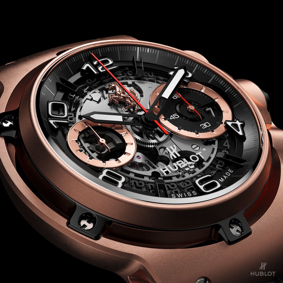 Hublot's tweet image. The new #ClassicFusionFerrariGT opens a new and innovative chapter in the partnership of excellence between #Hublot and #Ferrari. This new elegant piece relates to the “Gran Turismo” universe and integrates our UNICO manufacture movement. #HublotFerrari #Ferrari #UnicoMovement